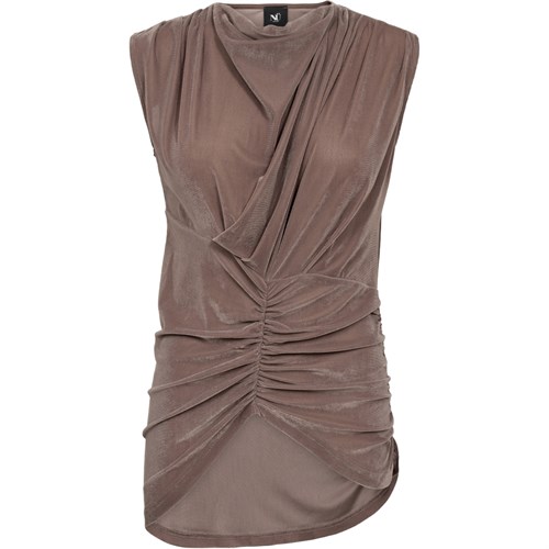 NÜ Florrie Top med drapering, Velour, Mørk Taupe